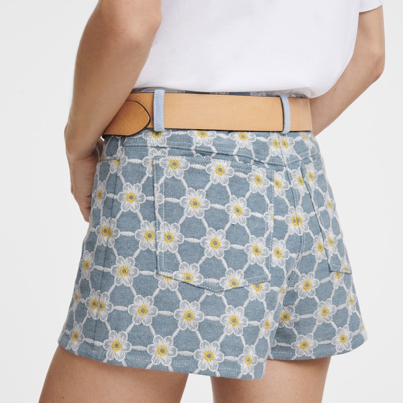 Longchamp Embroidered shorts - Denim Trousers & shorts Sky Blue | WM97-R5OT