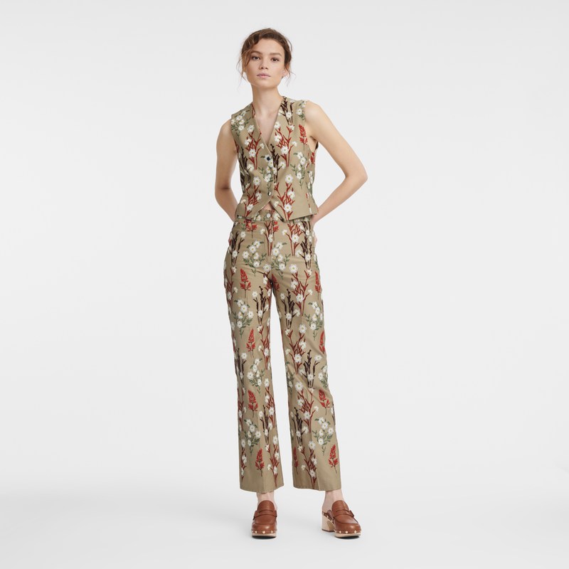 Longchamp Embroidered trousers - Gabardine Trousers & shorts Oat | DY48-U9HB