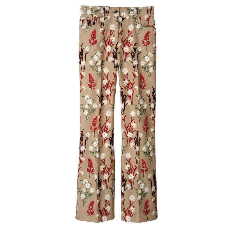 Longchamp Embroidered trousers - Gabardine Trousers & shorts Oat | DY48-U9HB