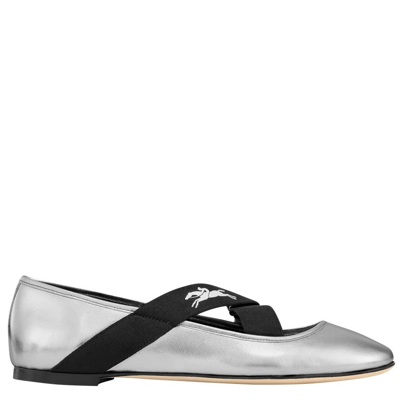 Longchamp Energy Ballerinas - Leather Ballerina Flats Silver | QI73-E6JV