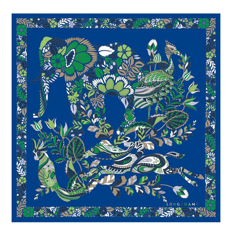 Longchamp Forêt Longchamp Silk scarf 50 - Silk Silk Scarves Bright Blue | NA10-L9EC