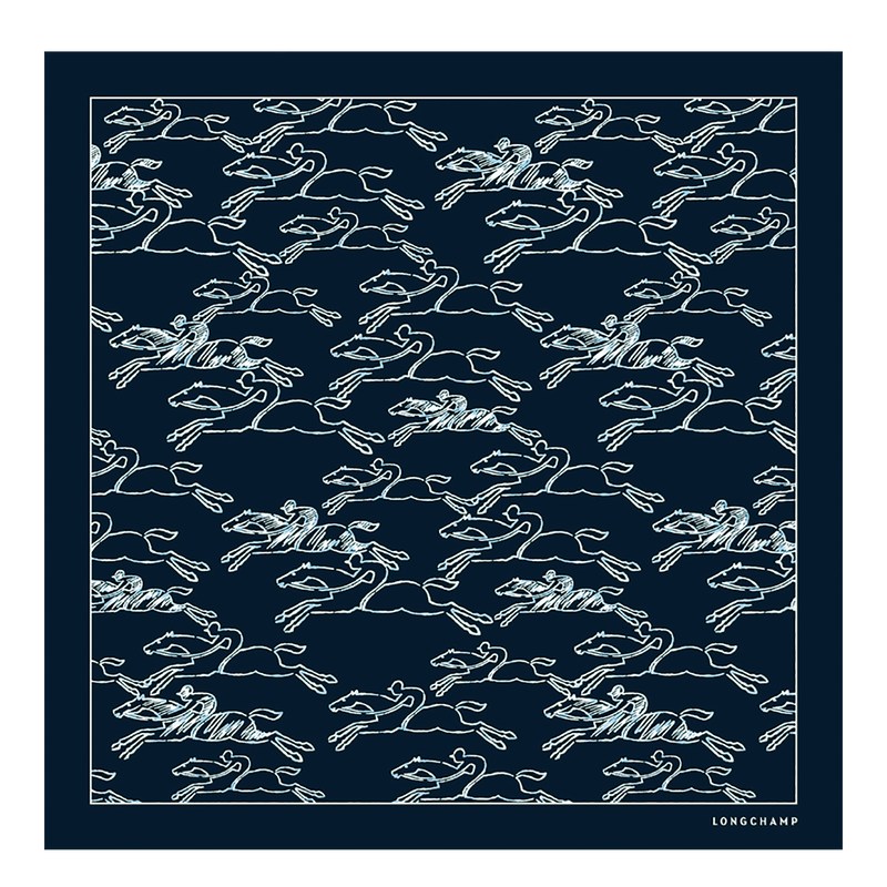 Longchamp Gallop Denim Silk scarf 50 - Silk Silk Scarves Navy | HB40-B6HW