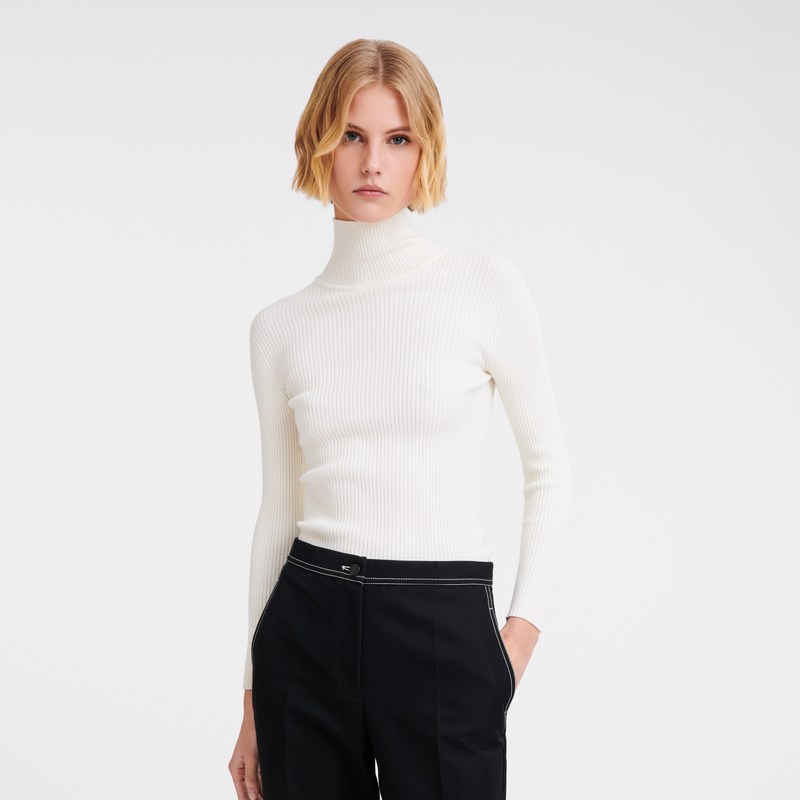 Longchamp High collar fitted jumper - Knit Tops & Blouses Ecru | RV62-Q7JG