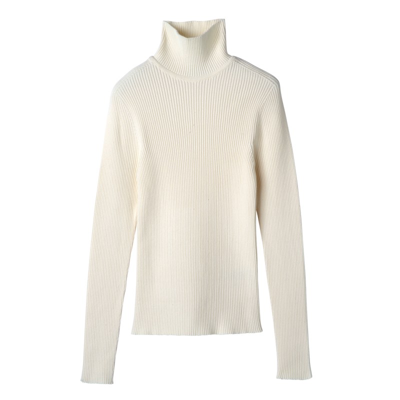 Longchamp High collar fitted jumper - Knit Tops & Blouses Ecru | RV62-Q7JG