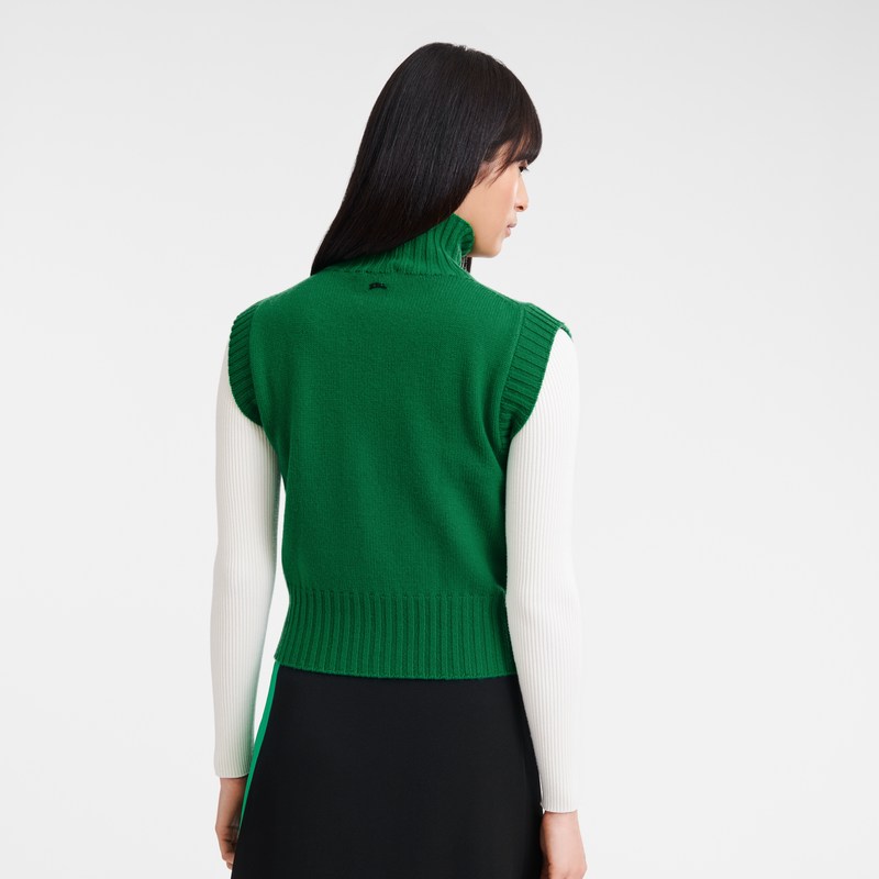 Longchamp High collar no sleeve jumper - Knit Tops & Blouses Green | PG22-B3UR