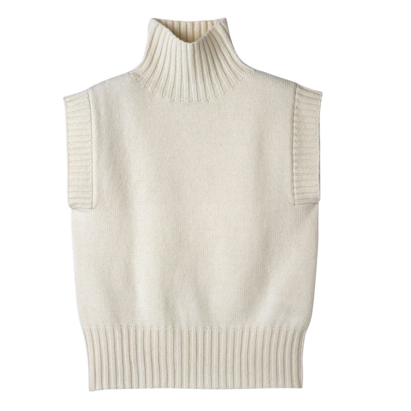 Longchamp High collar no sleeve jumper - Knit Tops & Blouses Ecru | KE53-X5JF