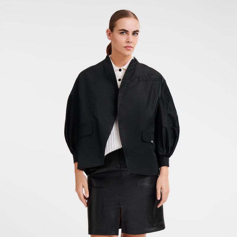 Longchamp Kimono jacket - Technical taffeta Coats & Jackets Black | FI06-Y2IJ