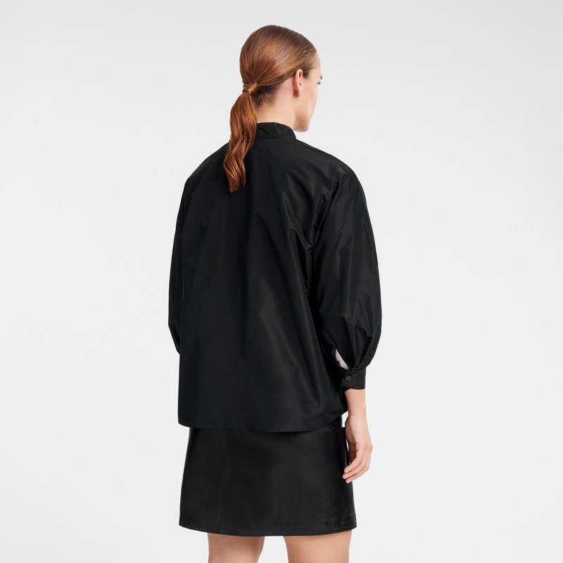 Longchamp Kimono jacket - Technical taffeta Coats & Jackets Black | FI06-Y2IJ