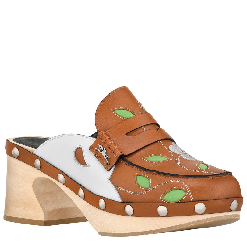 Longchamp La Cigale Clogs - Leather Sandals Cognac | ZC24-S8EW