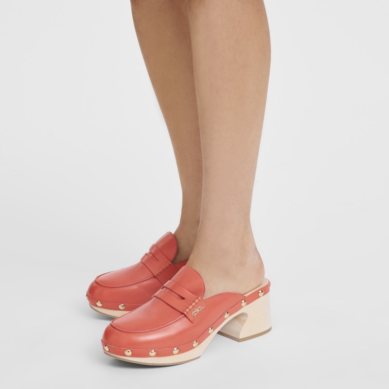 Longchamp La Cigale Clogs - Leather Sandals Strawberry | YT23-D6JU