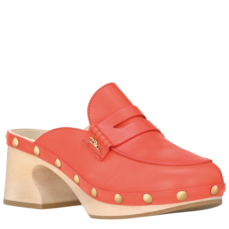 Longchamp La Cigale Clogs - Leather Sandals Strawberry | YT23-D6JU