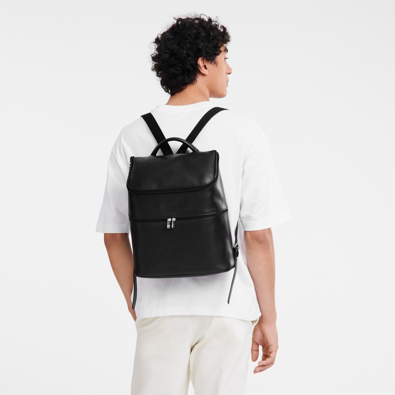 Longchamp Le Foulonné Backpack - Leather Backpacks Black | XT22-S2SV