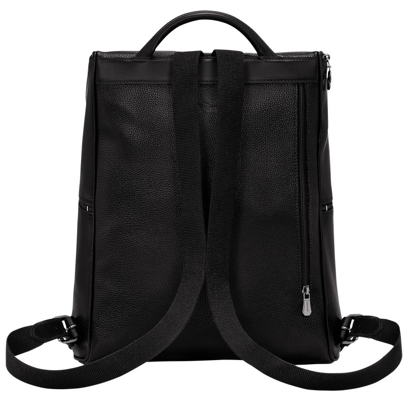 Longchamp Le Foulonné Backpack - Leather Backpacks Black | XT22-S2SV