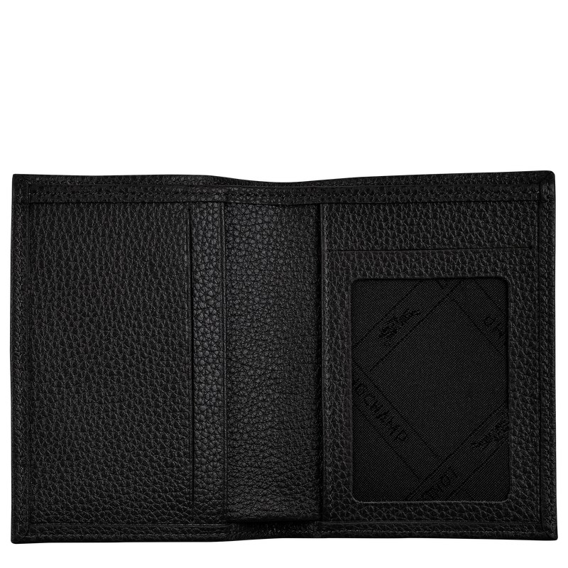 Longchamp Le Foulonné Card holder - Leather Cardholders & Coin purses Black | PE91-U0ES