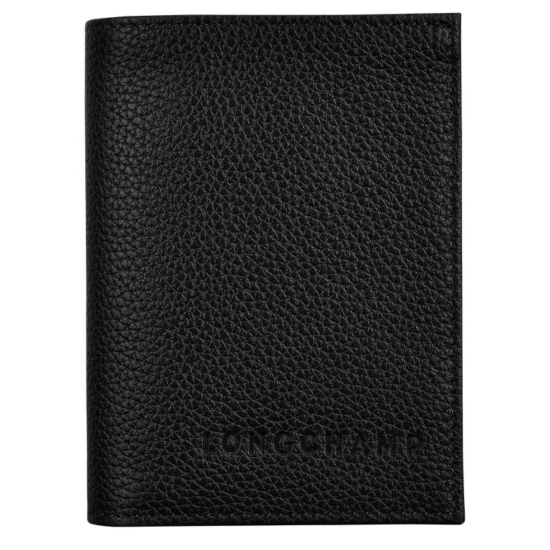 Longchamp Le Foulonné Card holder - Leather Cardholders & Coin purses Black | PE91-U0ES