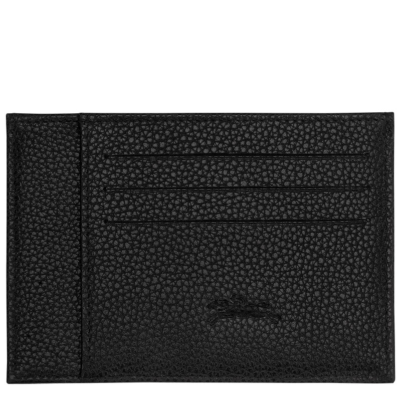 Longchamp Le Foulonné Card holder - Leather Cardholders & Coin purses Black | DN56-K8KE