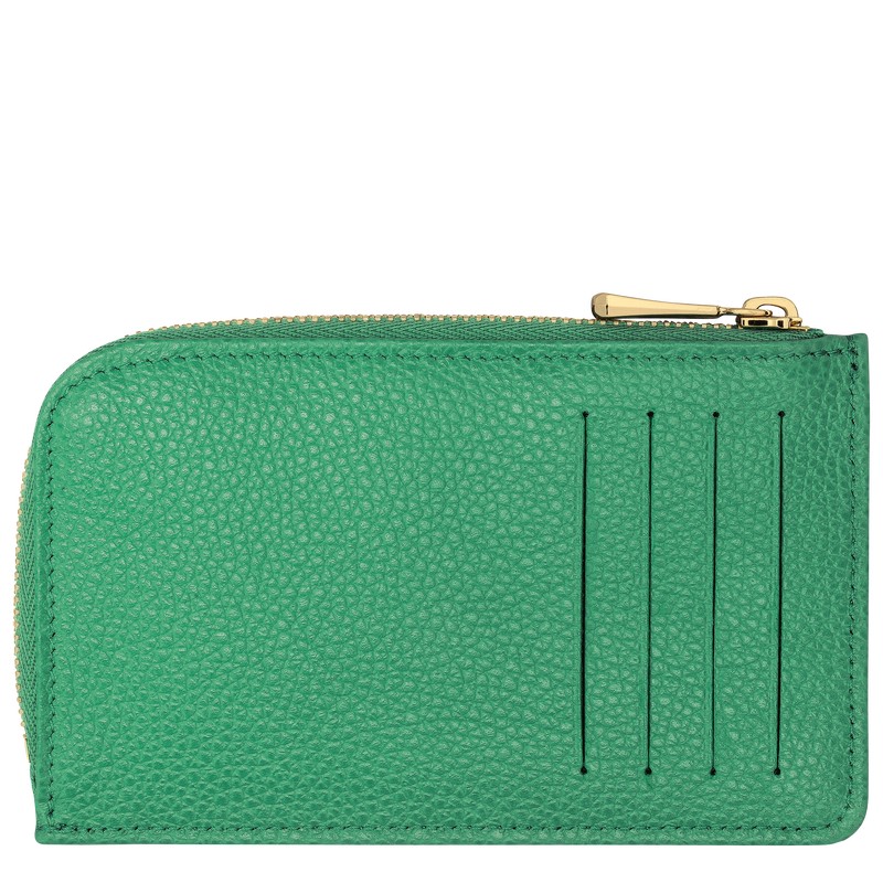 Longchamp Le Foulonné Card holder - Leather Cardholders & Coin purses Green | DH15-F2OS