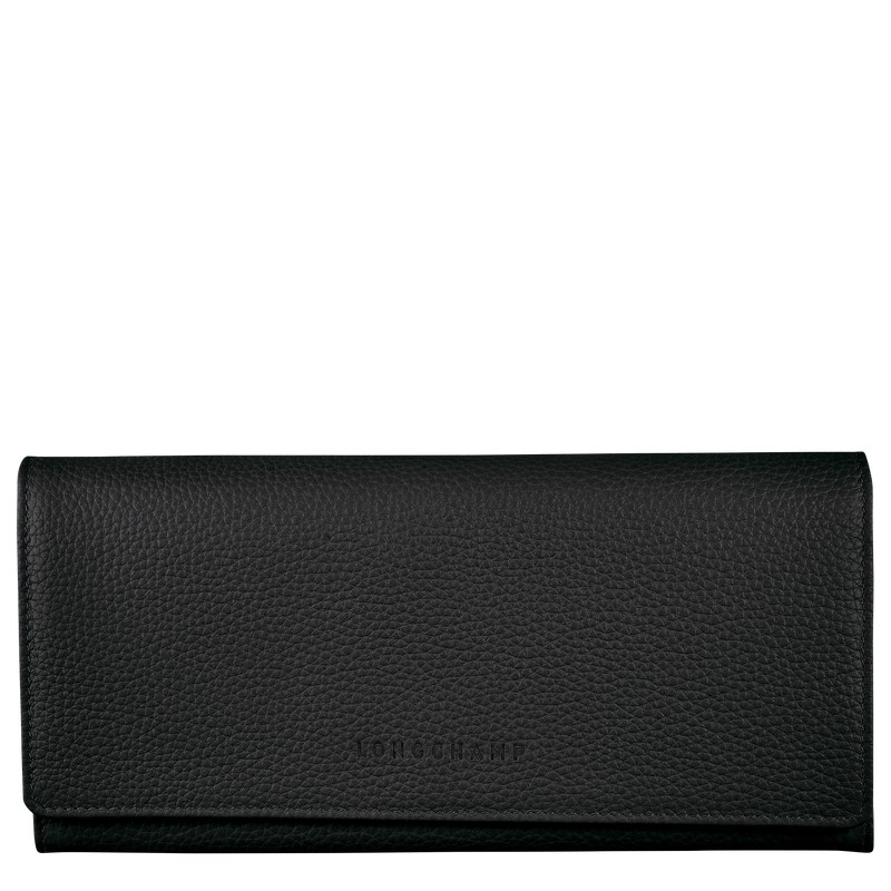 Longchamp Le Foulonné Continental wallet - Leather Wallets Black | ZN07-O9GS