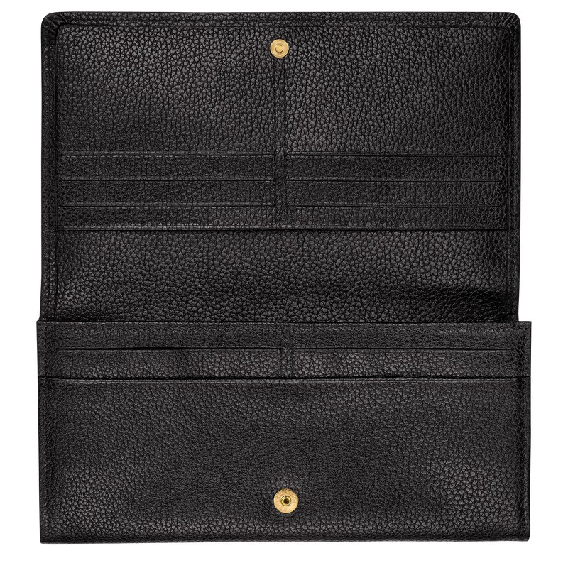 Longchamp Le Foulonné Continental wallet - Leather Wallets Black | GQ58-P4JH