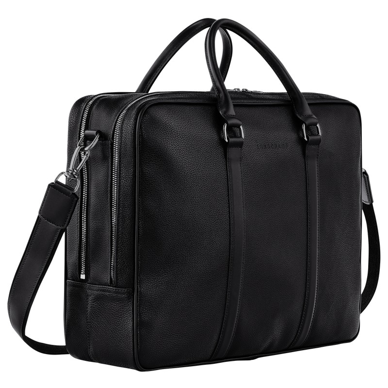 Longchamp Le Foulonné L Briefcase - Leather Briefcase Black | VL87-A4KA