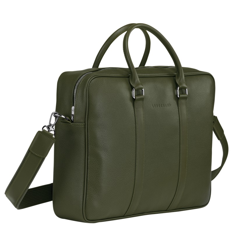 Longchamp Le Foulonné M Briefcase - Leather Briefcase Khaki | OB62-S2LC