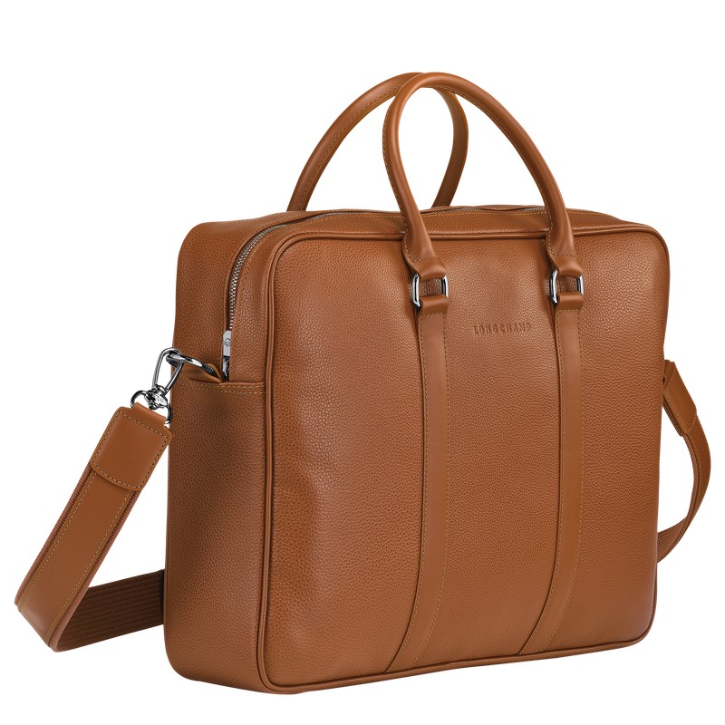 Longchamp Le Foulonné M Briefcase - Leather Briefcase Caramel | WG05-Y3QG