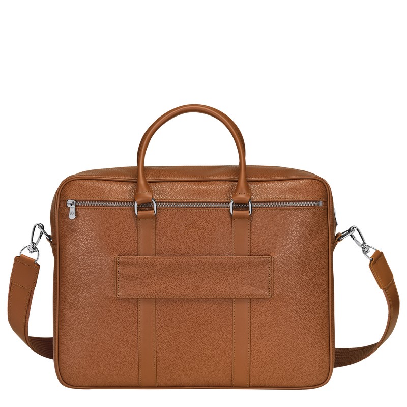 Longchamp Le Foulonné M Briefcase - Leather Briefcase Caramel | WG05-Y3QG