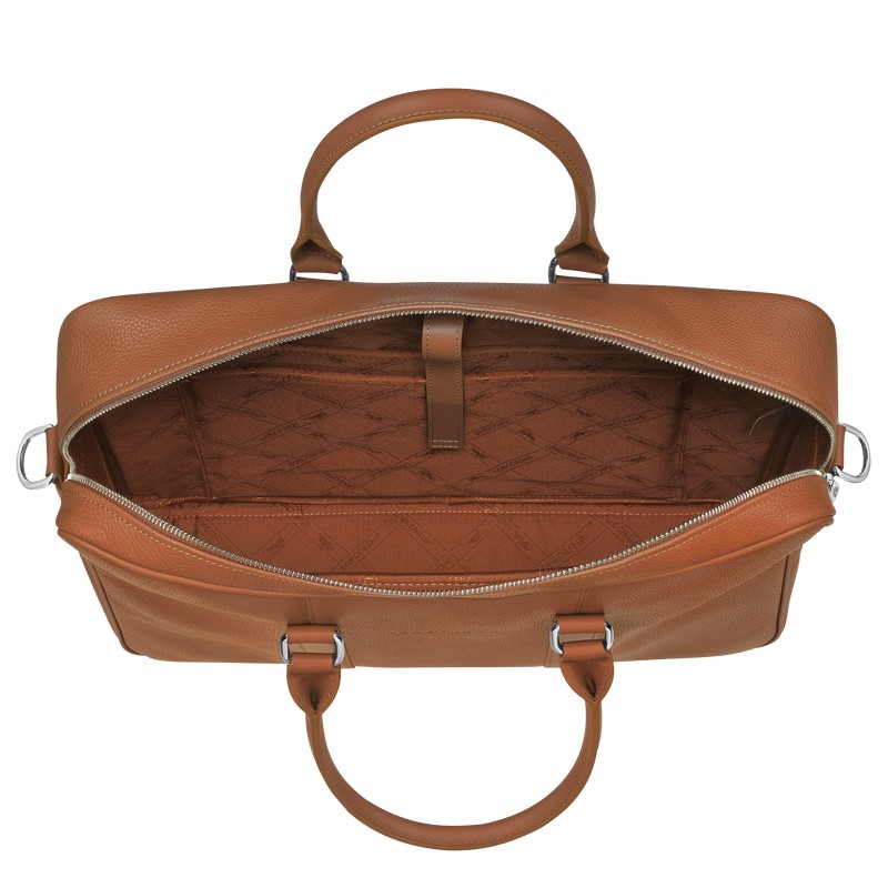 Longchamp Le Foulonné M Briefcase - Leather Briefcase Caramel | WG05-Y3QG