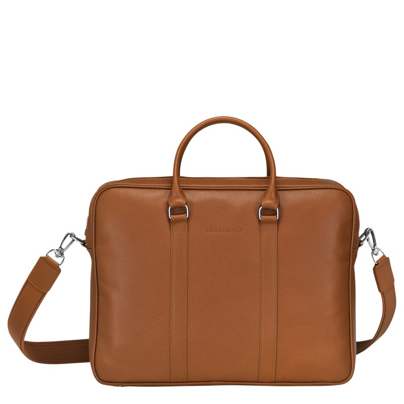 Longchamp Le Foulonné M Briefcase - Leather Briefcase Caramel | WG05-Y3QG