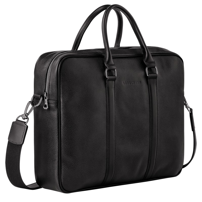 Longchamp Le Foulonné M Briefcase - Leather Briefcase Black | SD02-Y6HN