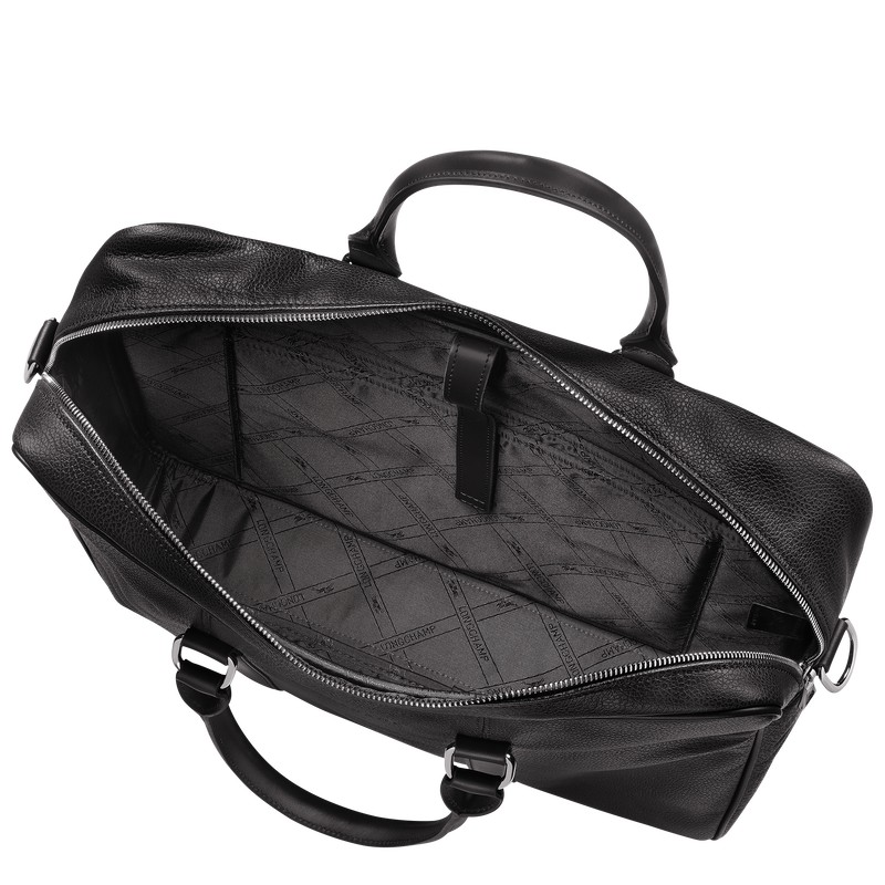 Longchamp Le Foulonné M Briefcase - Leather Briefcase Black | SD02-Y6HN