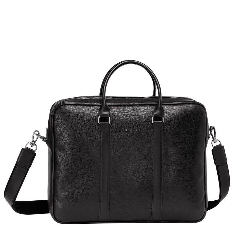 Longchamp Le Foulonné M Briefcase - Leather Briefcase Black | SD02-Y6HN