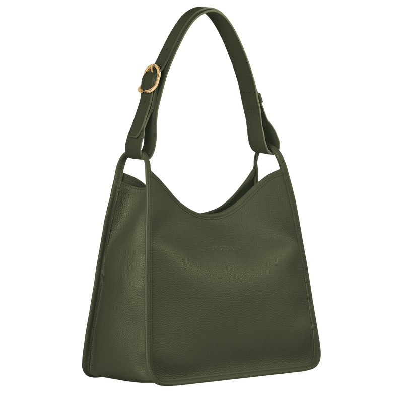 Longchamp Le Foulonné M Hobo bag - Leather Shoulder bags Khaki | RS42-K4PZ