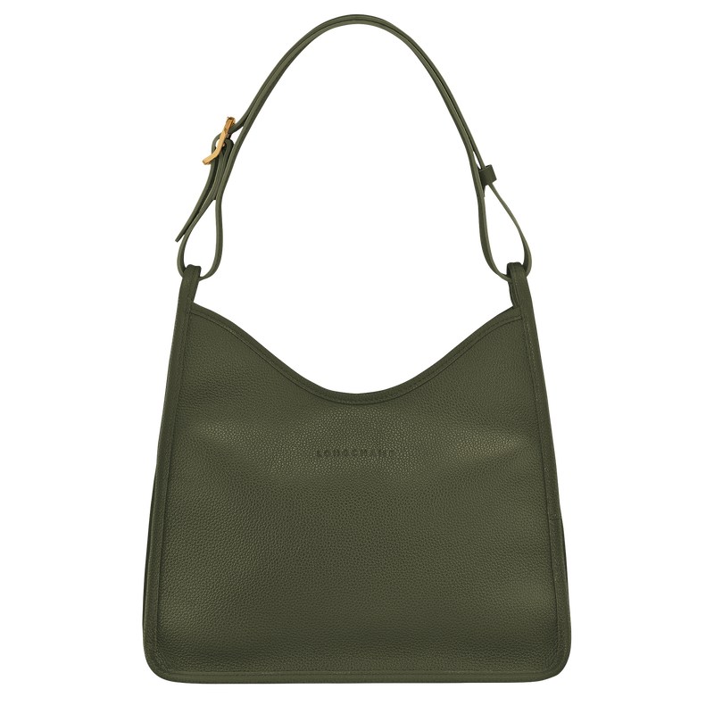 Longchamp Le Foulonné M Hobo bag - Leather Shoulder bags Khaki | RS42-K4PZ