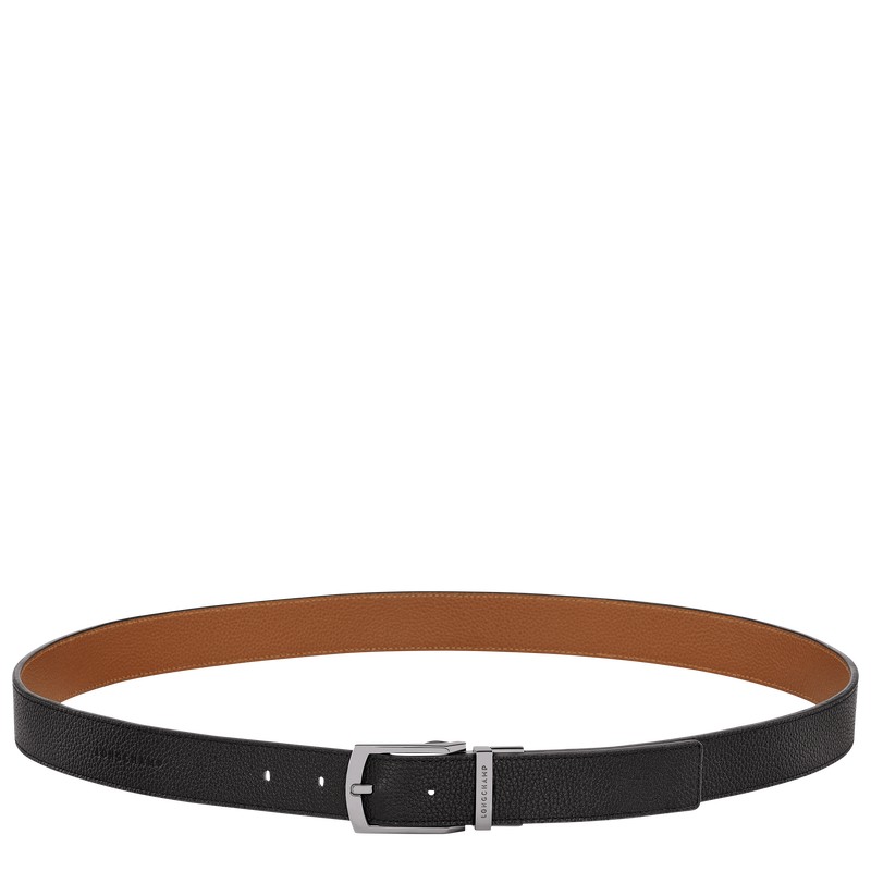 Longchamp Le Foulonné Men\'s belt - Leather Belts Black/Caramel | OG73-P5DX