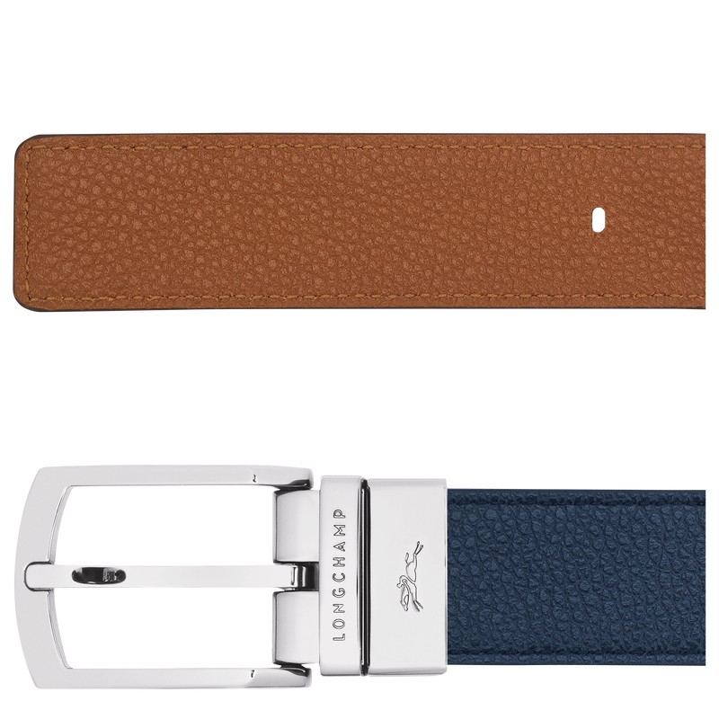 Longchamp Le Foulonné Men's belt - Leather Belts Navy/Caramel | LM64-Z0XV