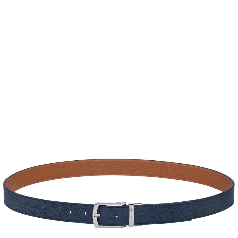 Longchamp Le Foulonné Men\'s belt - Leather Belts Navy/Caramel | LM64-Z0XV