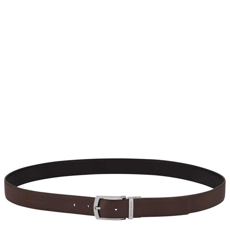 Longchamp Le Foulonné Men\'s belt - Leather Belts Mocha/Black | AS19-I3WB