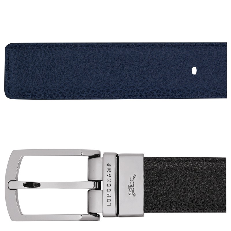 Longchamp Le Foulonné Men's belt - Leather Belts Black/Navy | ZW06-W5TB