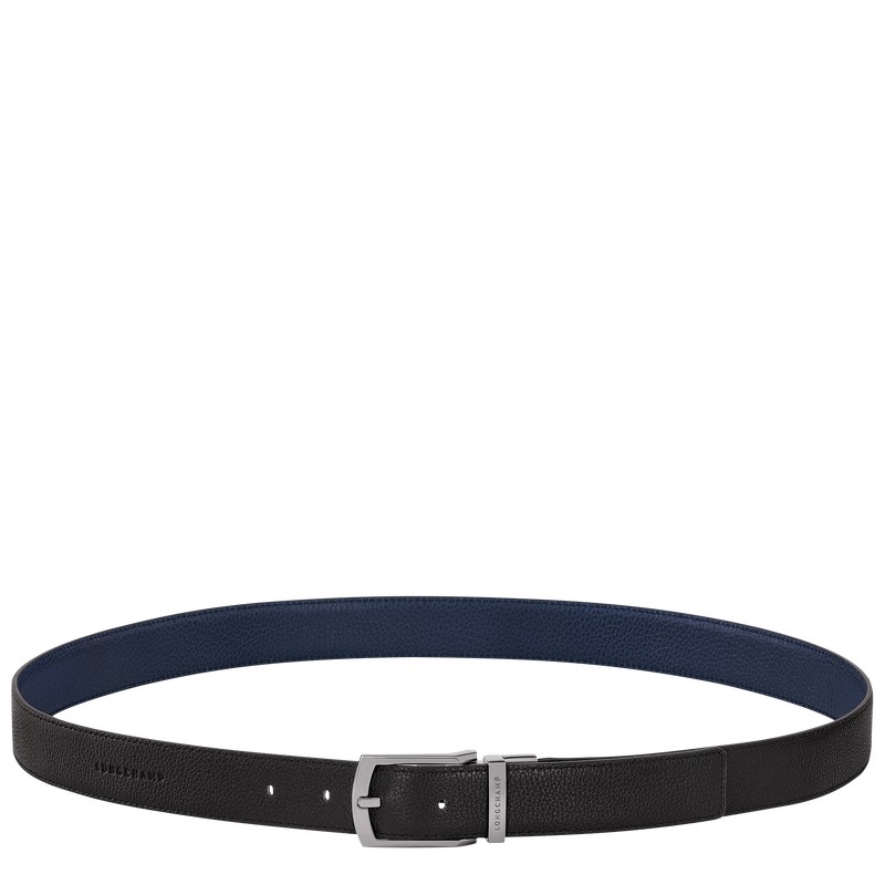 Longchamp Le Foulonné Men\'s belt - Leather Belts Black/Navy | ZW06-W5TB