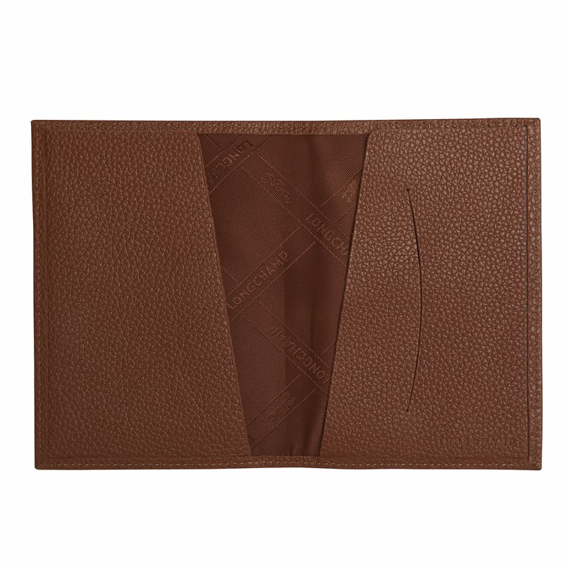 Longchamp Le Foulonné Passport cover - Leather Travel accessories Caramel | XA90-T5AS