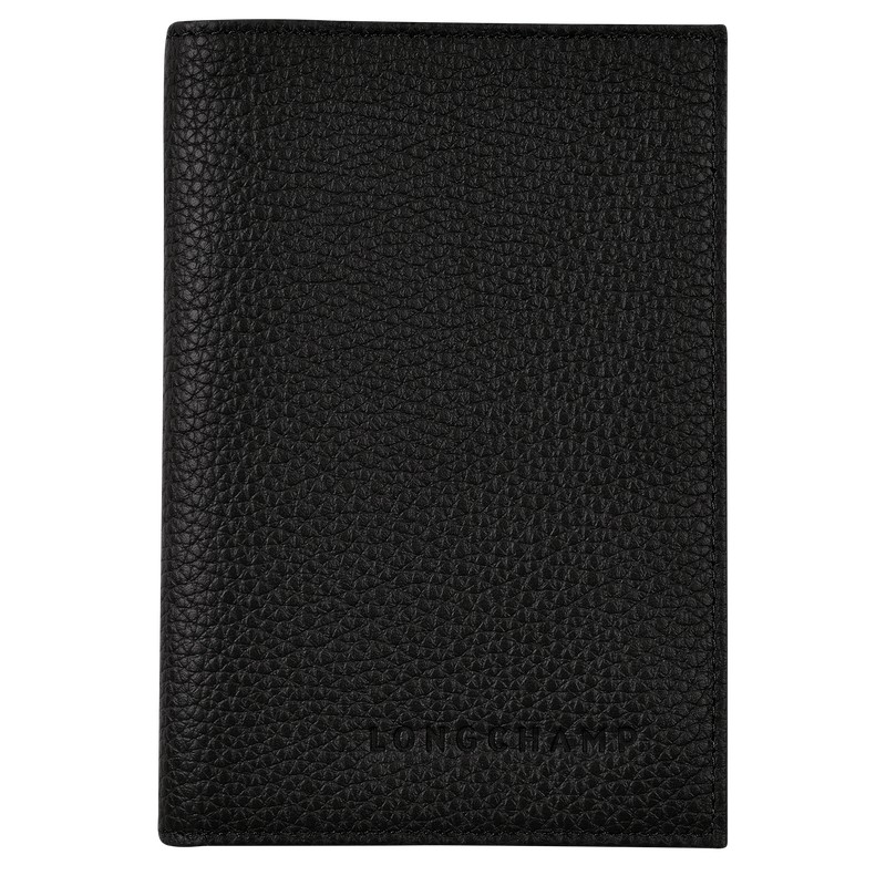 Longchamp Le Foulonné Passport cover - Leather Pouches & Cases Black | HZ44-T0BM