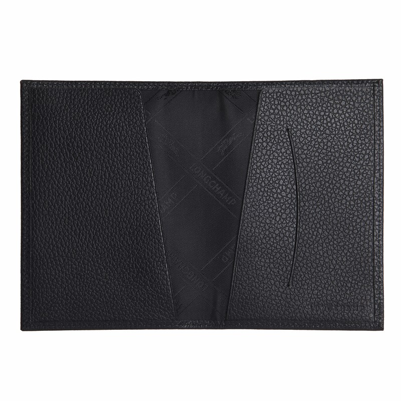 Longchamp Le Foulonné Passport cover - Leather Travel accessories Black | KJ95-P8FI