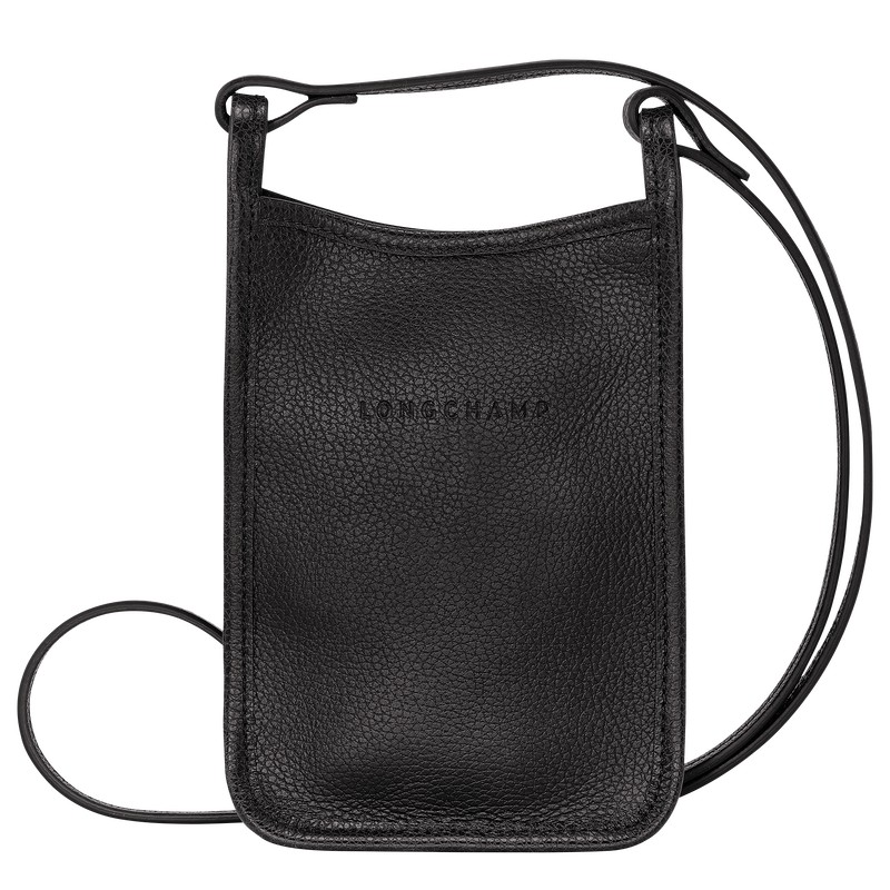 Longchamp Le Foulonné Phone case - Leather Phone cases Black | YU56-Z2LT