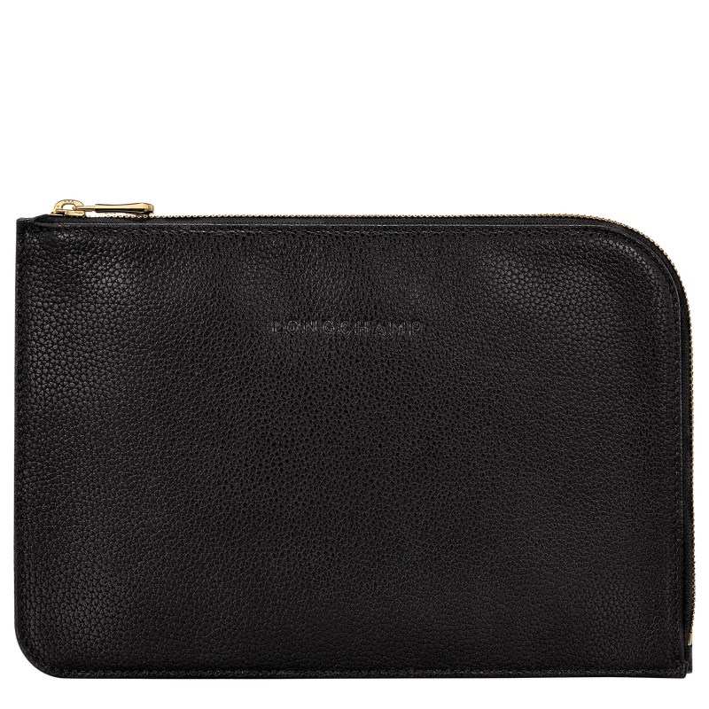 Longchamp Le Foulonné Pouch - Leather Pouches & Cases Black | HP01-U7WK