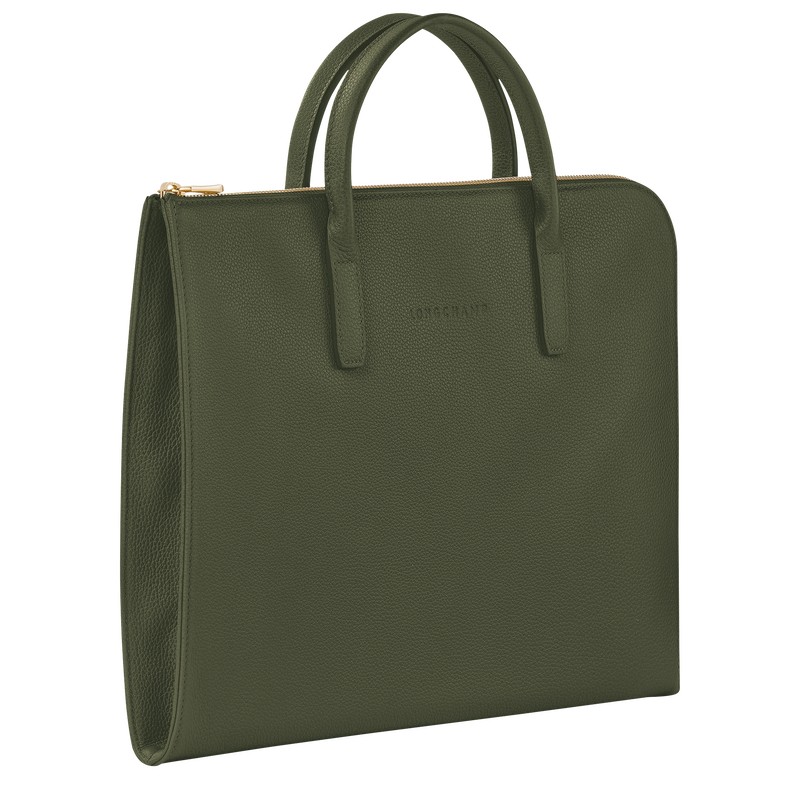 Longchamp Le Foulonné S Briefcase - Leather Briefcase Khaki | OO39-Y4ED