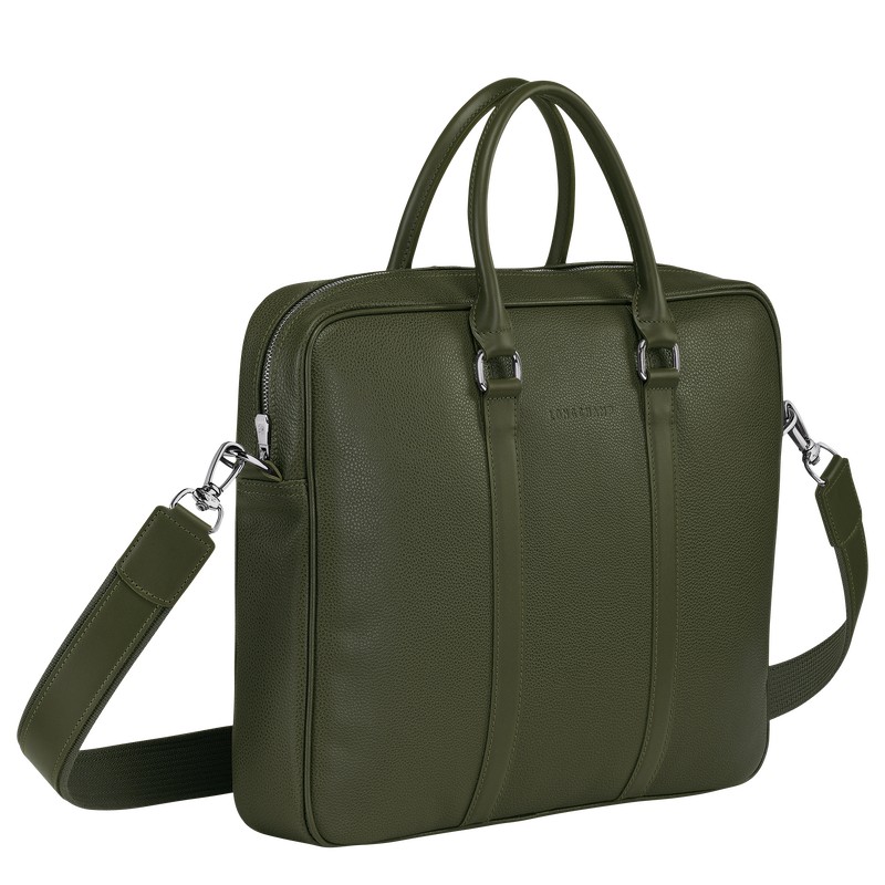 Longchamp Le Foulonné S Briefcase - Leather Briefcase Khaki | GG29-I3YJ