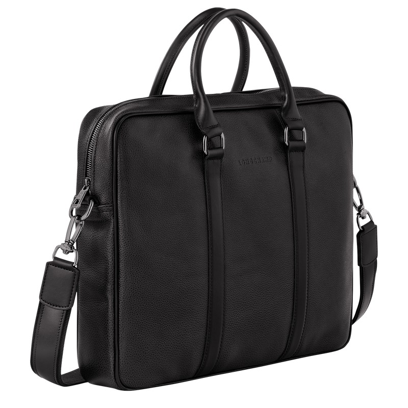 Longchamp Le Foulonné S Briefcase - Leather Briefcase Black | NN03-H1OS