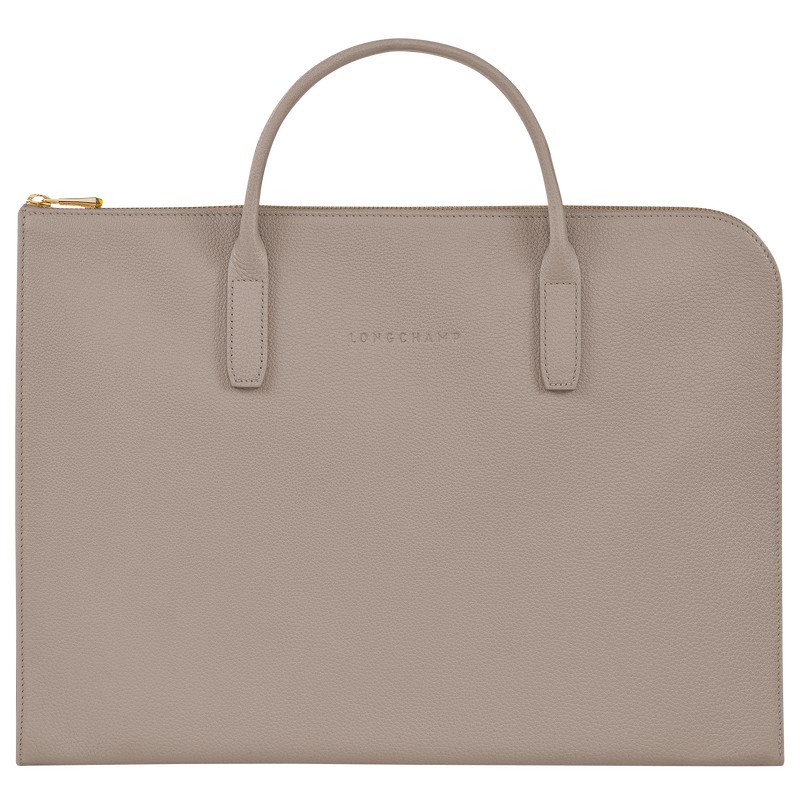 Longchamp Le Foulonné S Briefcase - Leather Briefcase Turtledove | LD57-M6QA