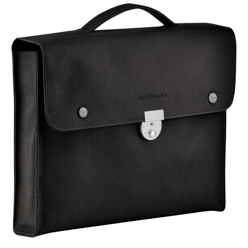 Longchamp Le Foulonné S Briefcase - Leather Briefcase Black | XN15-U6HY